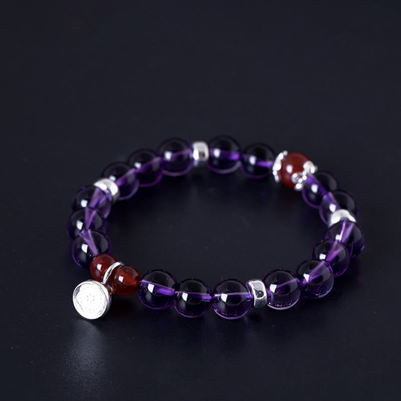 8 mm Amethyst-Rot-Achat-Sterlingsilber-Positivarmband