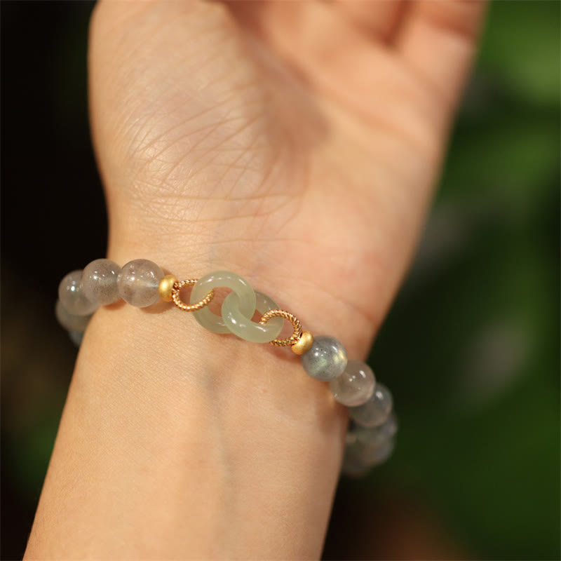 8mm Moonstone & Heitan Jade Peace Buckle Bracelet