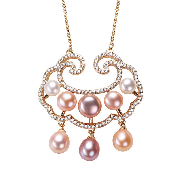 18 Karat vergoldete Perlenkette mit chinesischem Schlossanhänger für Aufrichtigkeit