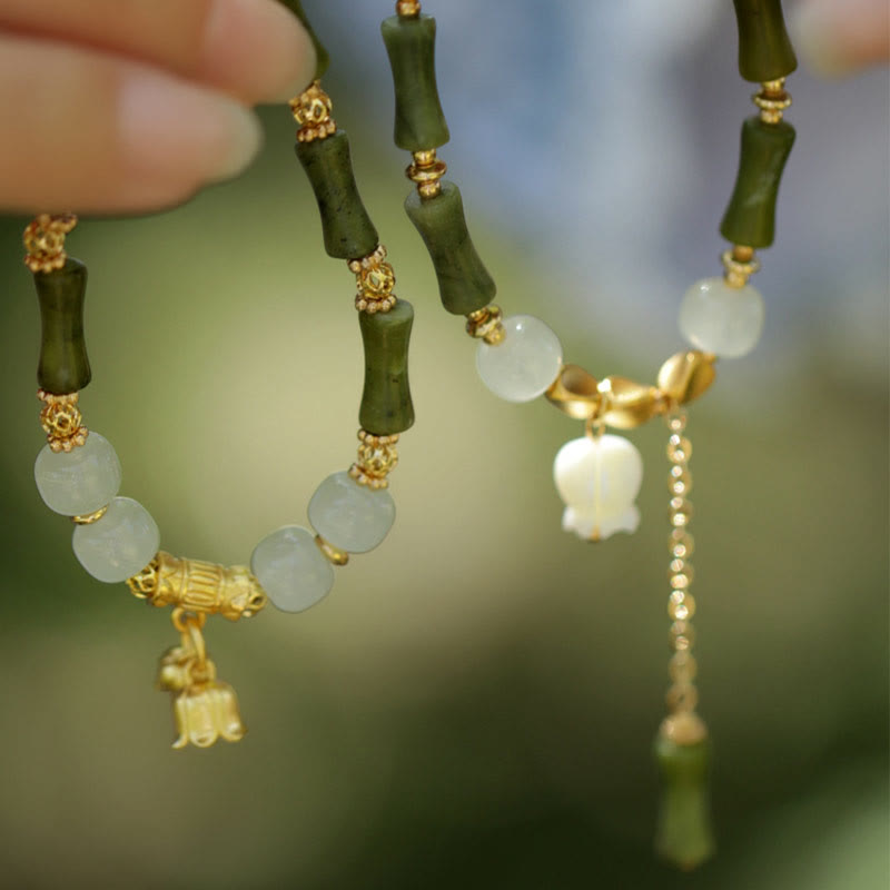 Green Bamboo Jade Wealth Bracelet for Prosperity & Growth