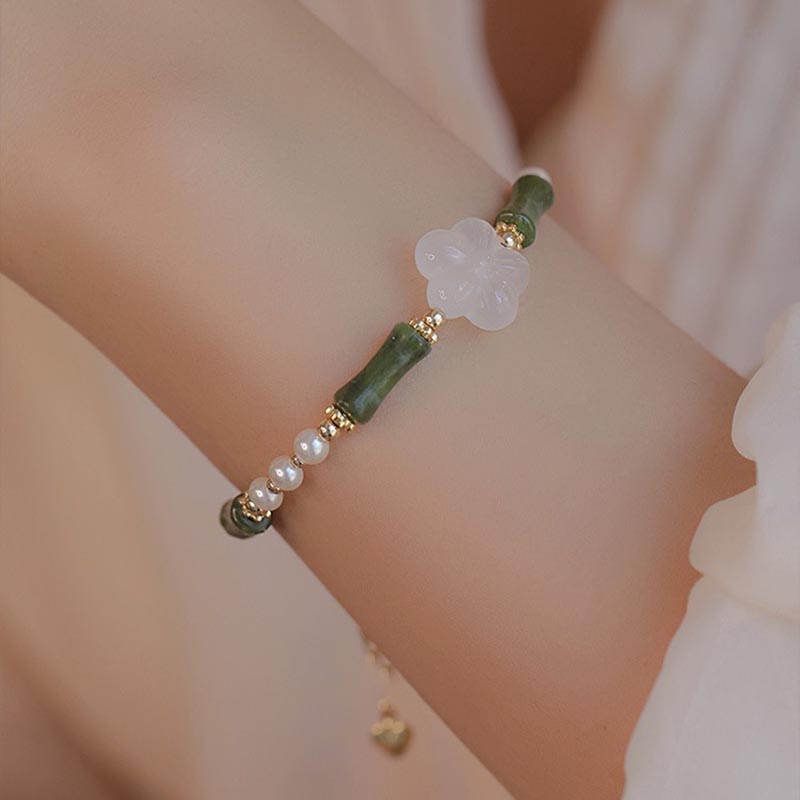Peridot Bamboo Flower Agate Pearl Peace Spiritual Bracelet