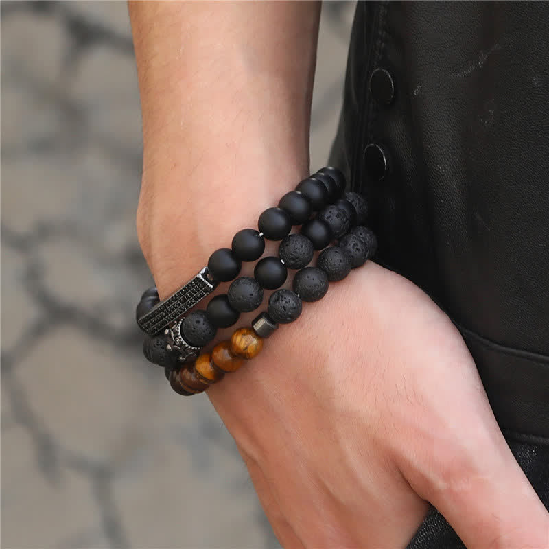 Frosted Stone Lava Rock Tiger Eye Balance Armband