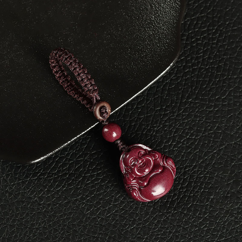 Lachender Buddha Zinnober Halskette Anhänger Segen Charme