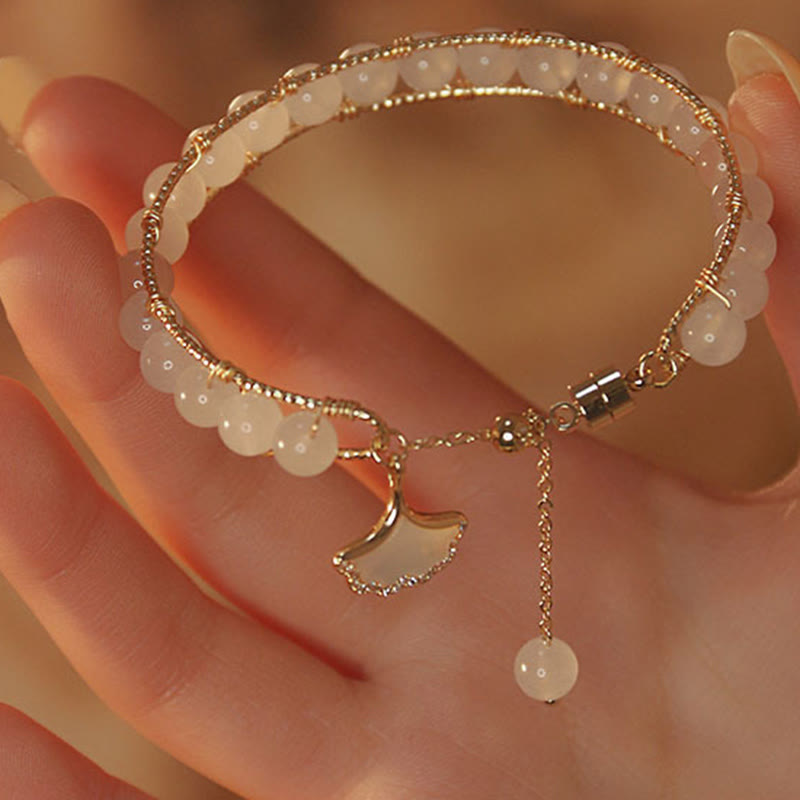 Jade-Ginkgoblatt-Glücksarmband für Wohlstand und Überfluss