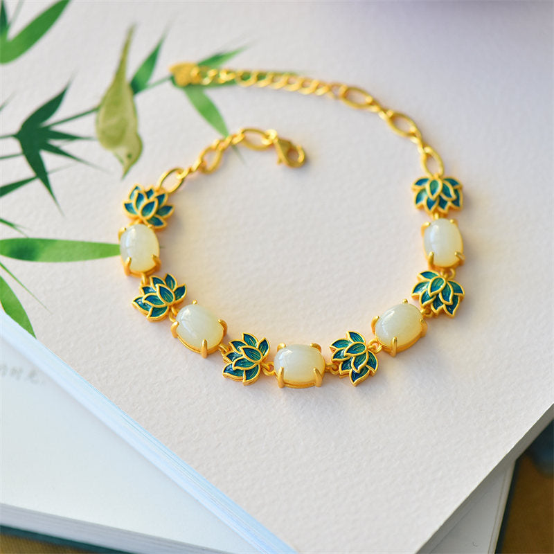 Weißes Jade Cyan Jade Schutzarmband Lotus Symbol