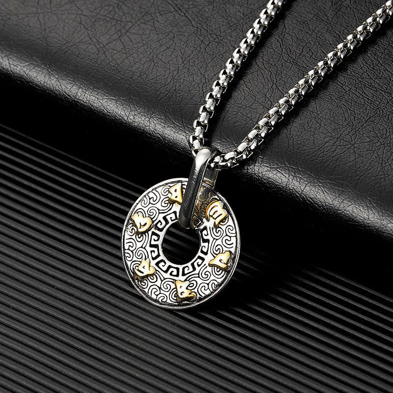 Om Mani Padme Hum Halskette | Peace Buckle Anhänger aus Titanstahl