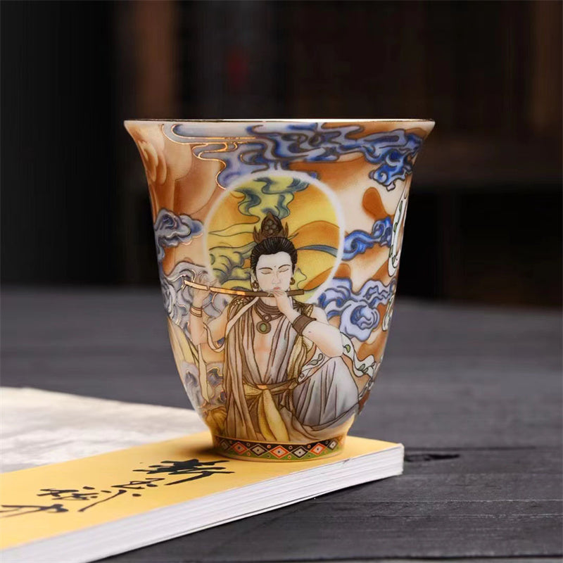 Dunhuang Fliegende Apsaras Keramik-Teetasse, 100 ml, Zen-Dekor