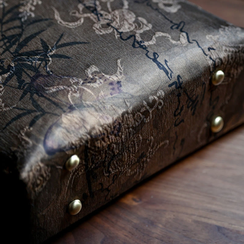 Handtasche mit Bambusblättern, Schmetterlings-Koi-Fisch und Jadegriffen