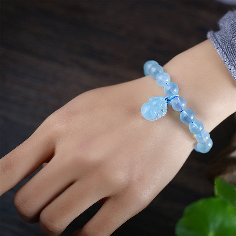9 mm Aquamarin-Bernstein-Pixiu-Peace-Heilungsarmband