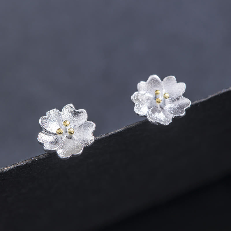 925 Sterling Silver Cherry Blossoms Floral Calm Stud Spiritual Earrings