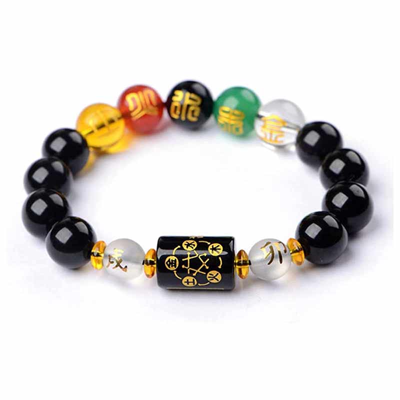 Feng Shui Obsidian Bracelet 14mm Zodiac Five Elements