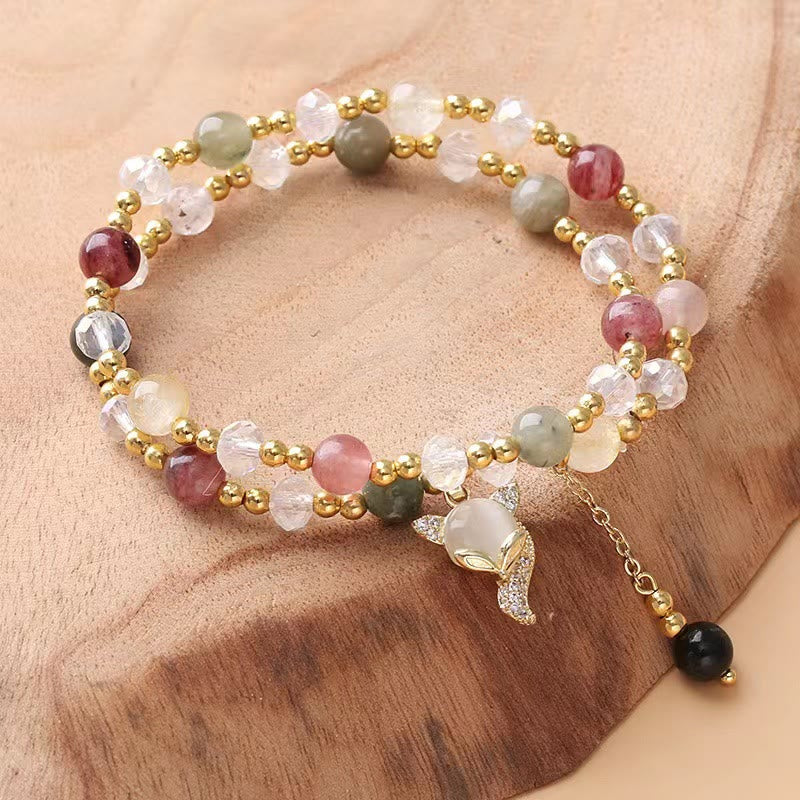 Multicolored Rutilated Quartz Spiritual Protection Double Wrap Bracelet