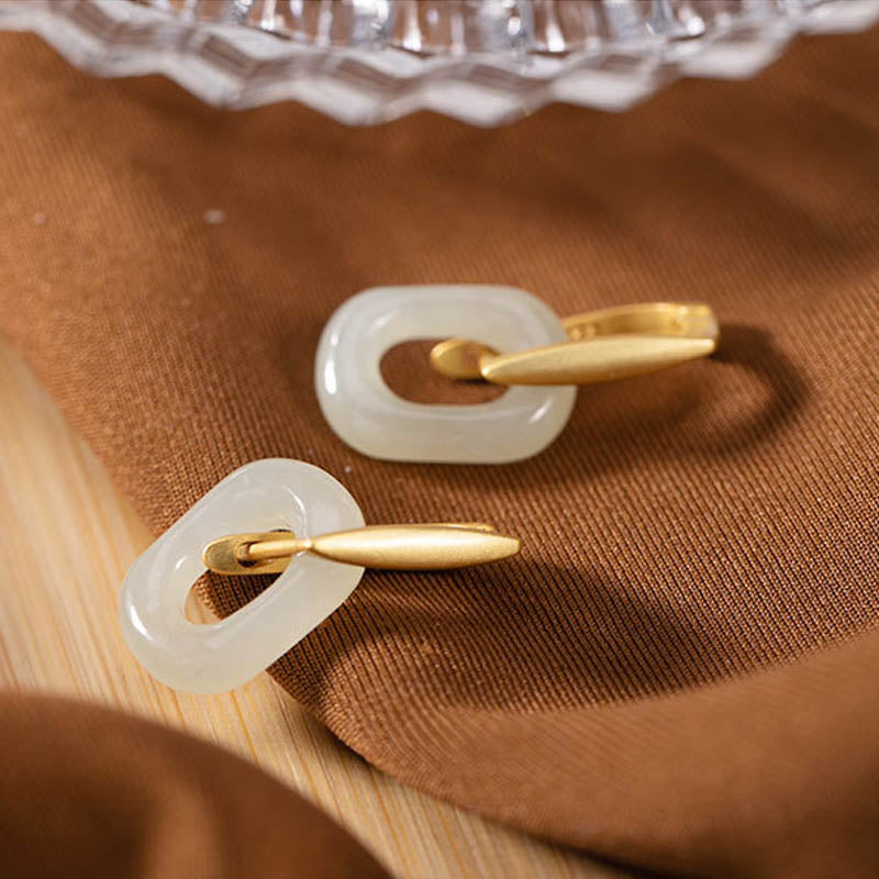 Weiße Jade-Ohrringe 925 Sterling Silber für Glück und Schutz