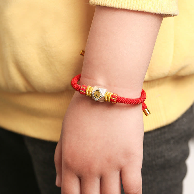 Chinesisches Sternzeichen Kinderarmband | 999 Silber Rotes Seil Glücksstärke