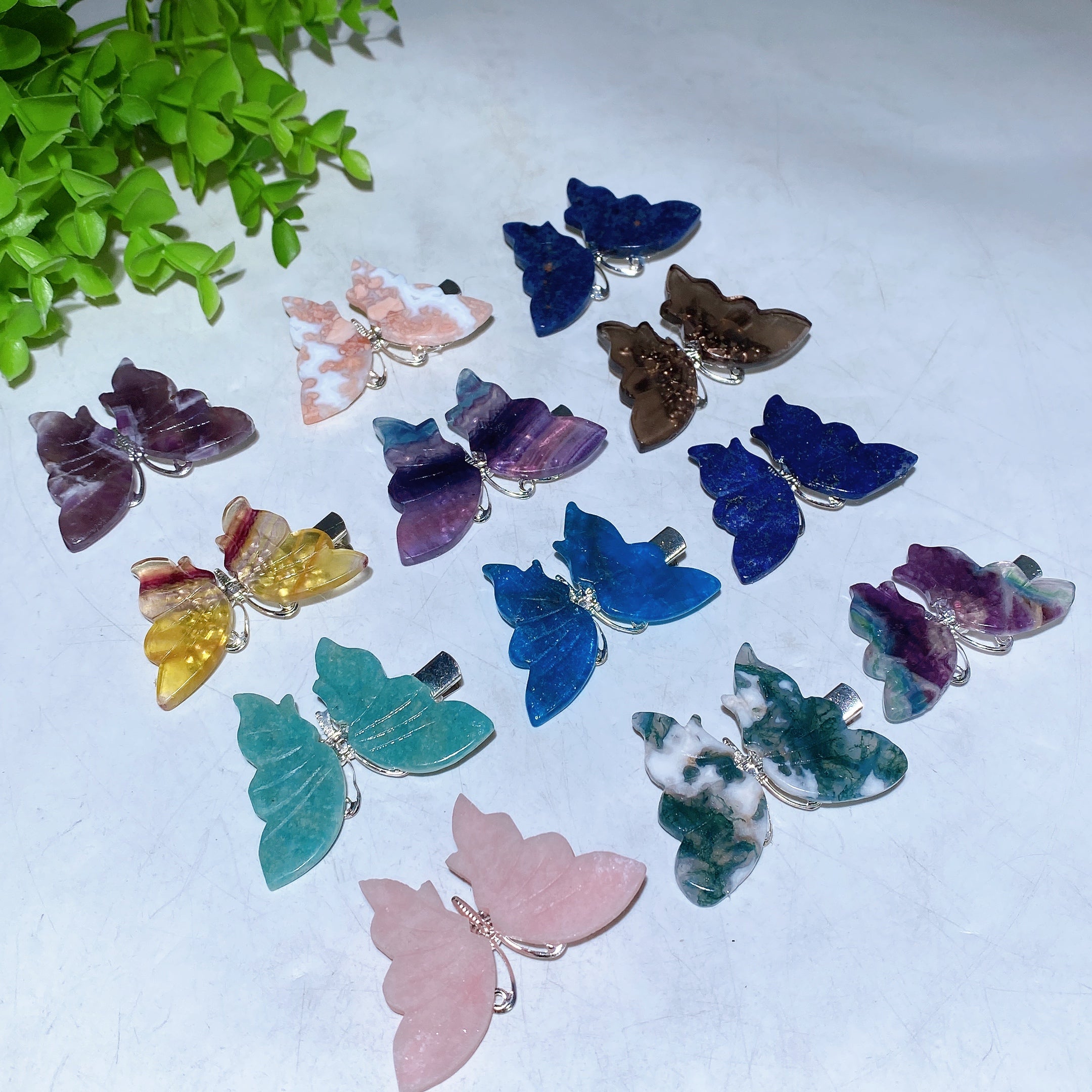 2.0-2.3 inch Blue Apatite Crystal Butterfly Hairpin for Style & Healing