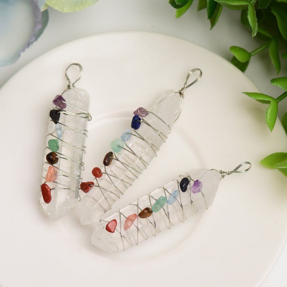 2.0-2.4 Inch Selenite Chakra Pendant Spiritual Healing Necklace