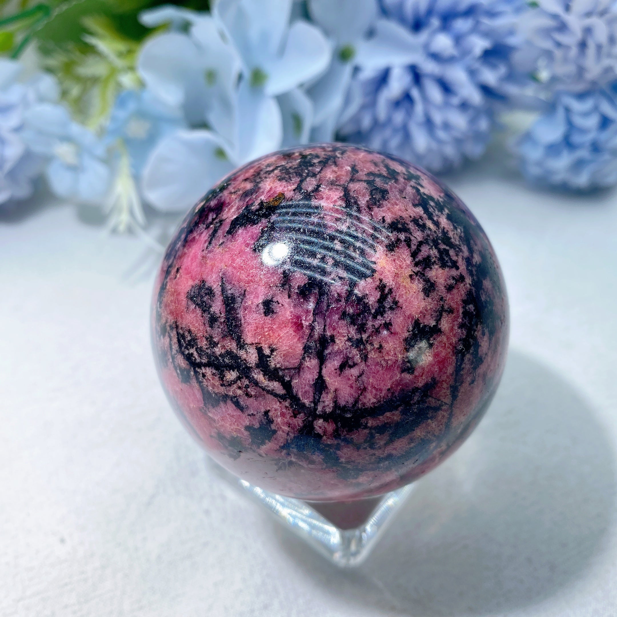 2.0-4.0" Rhodonite Crystal Sphere for Healing and Energy Balance