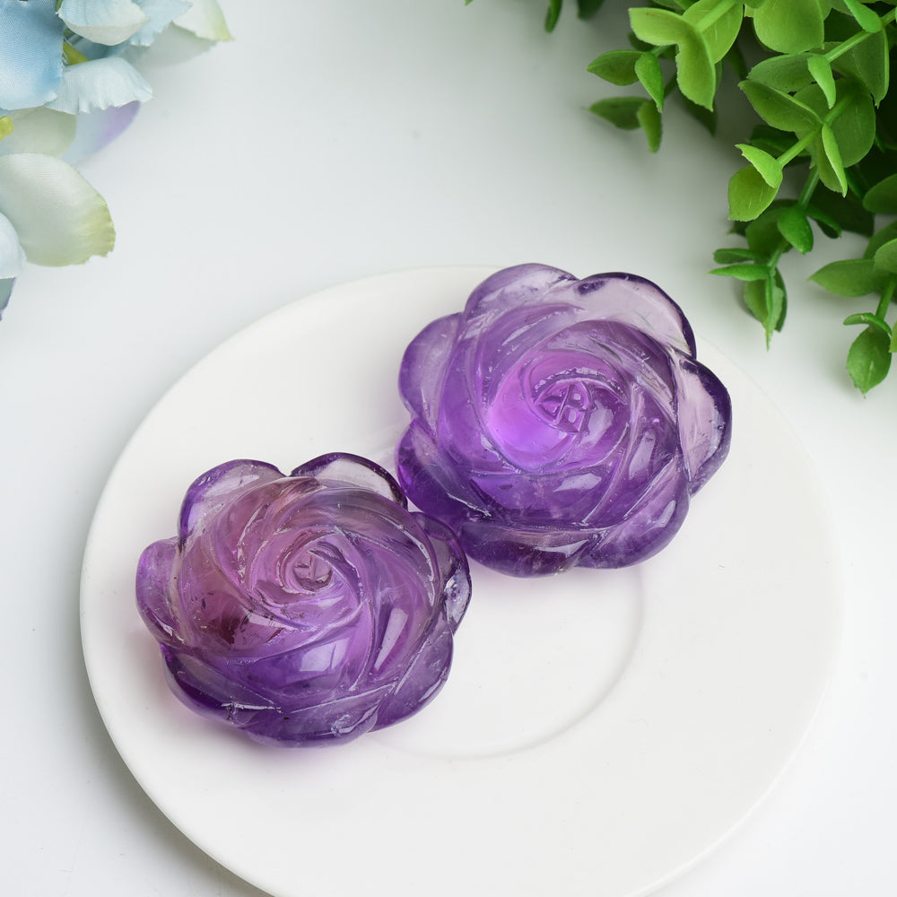 2,1 Zoll Amethyst Rose Blume Kristall Figur