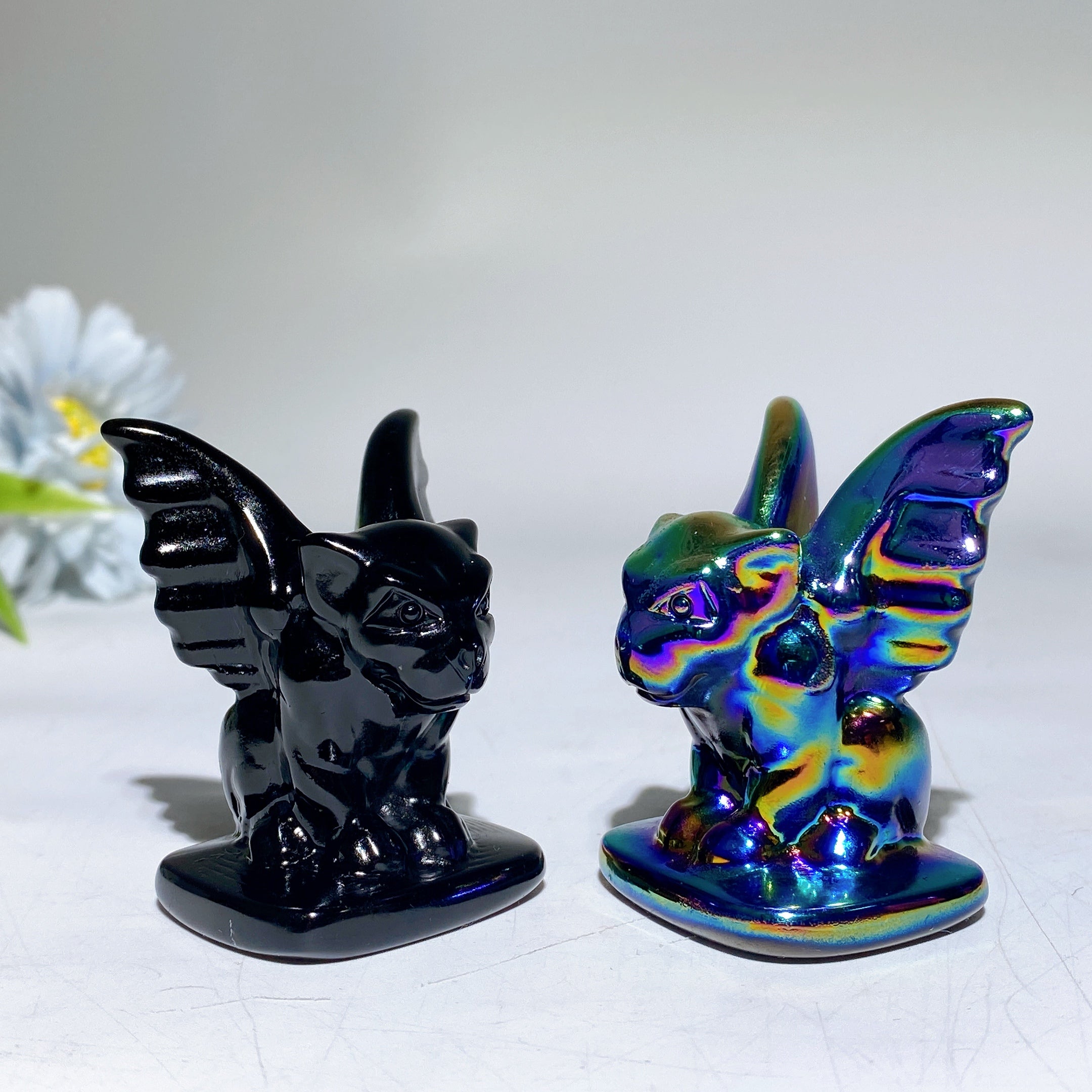 2,1 Zoll schwarze Obsidian-Kristall-Gargoyle-Figur