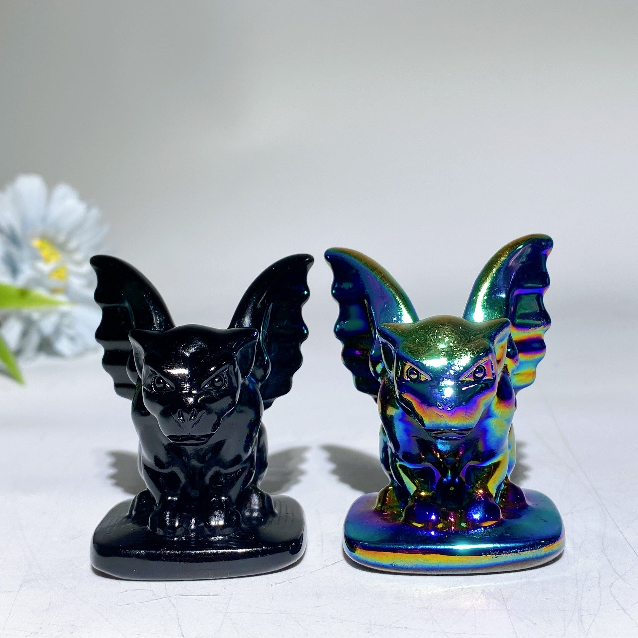 2,1 Zoll schwarze Obsidian-Kristall-Gargoyle-Figur