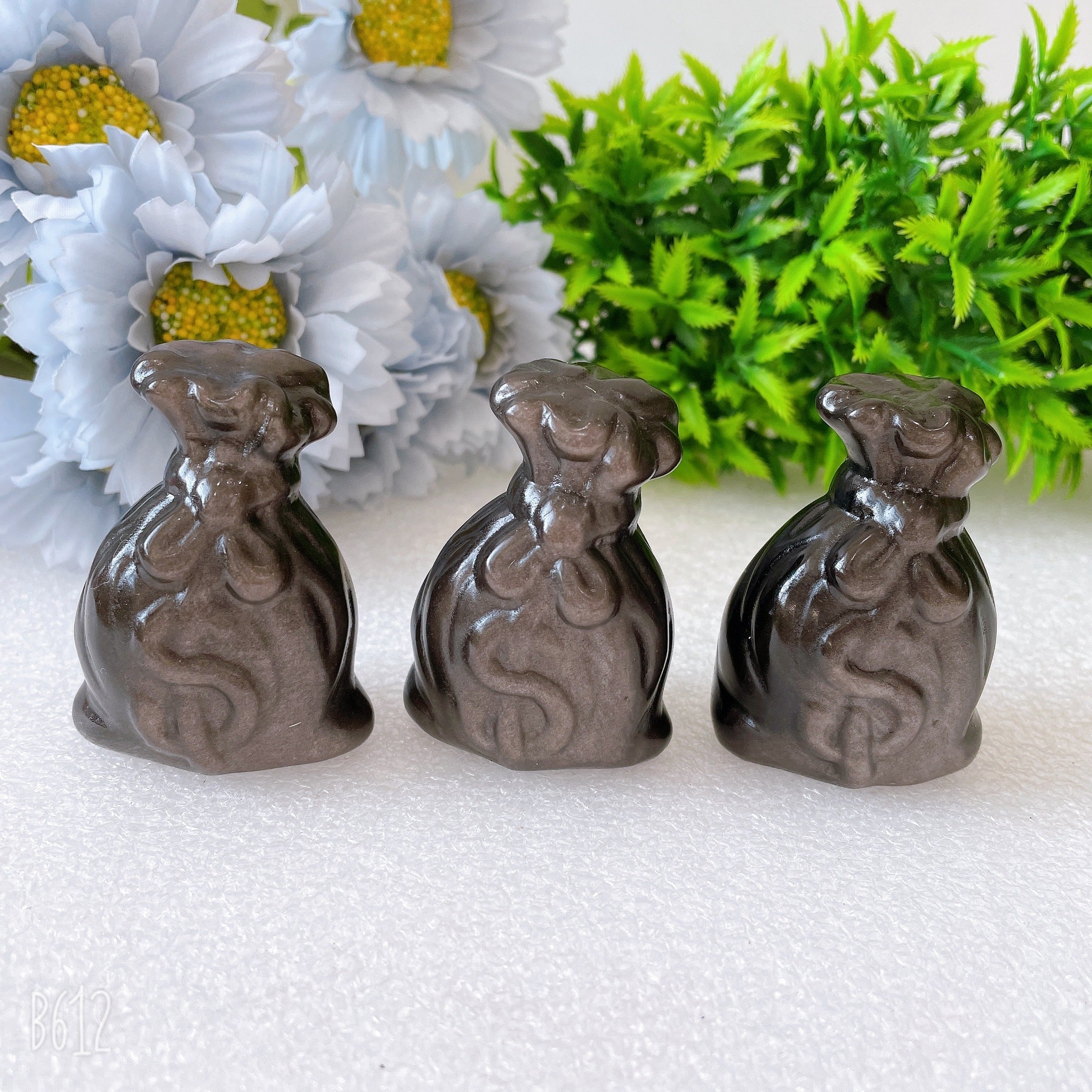 2.15-Inch Silver Obsidian Purse Crystal Figurine Healing