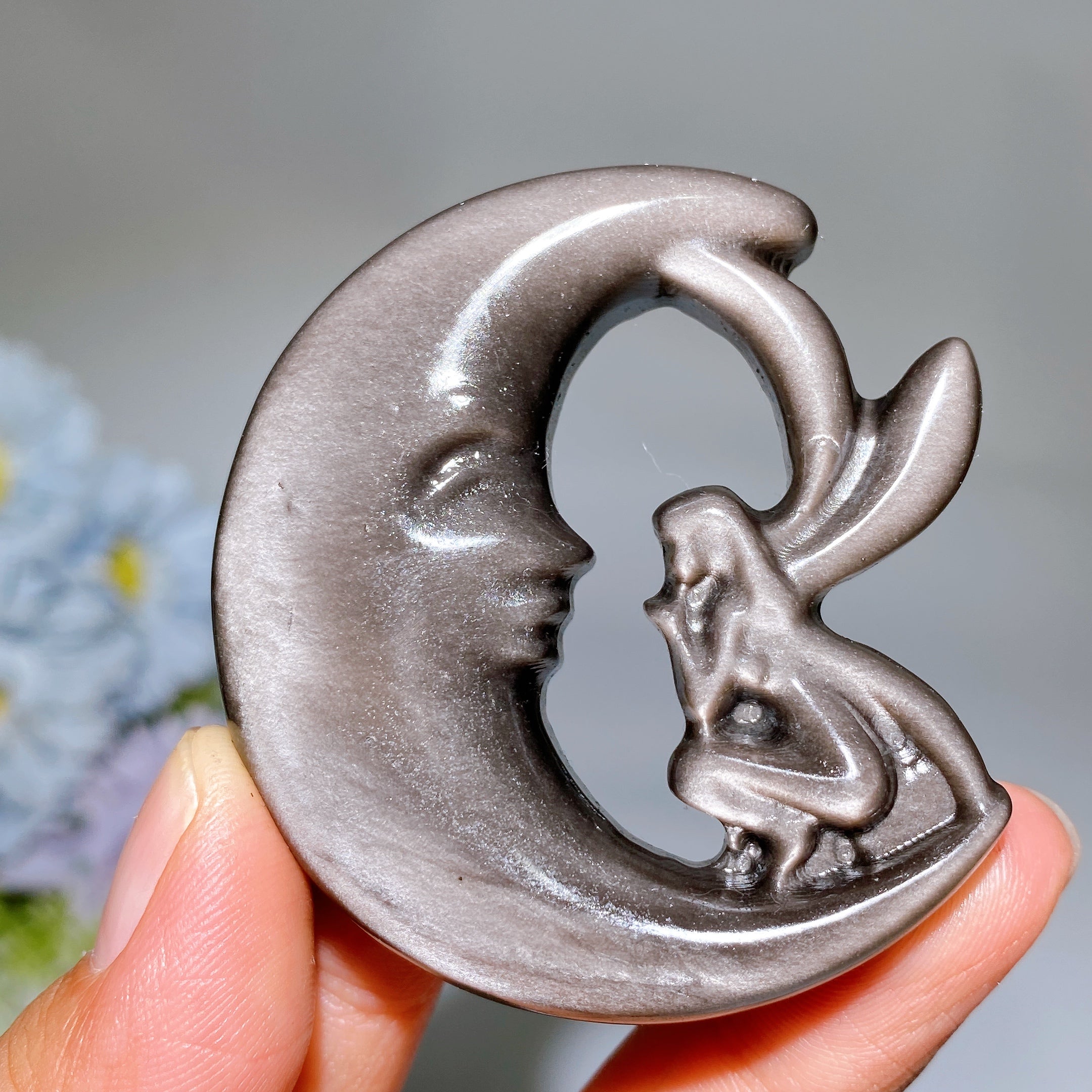 2,2–2,3 Zoll goldene Obsidian-Mondfeen-Kristallfigur