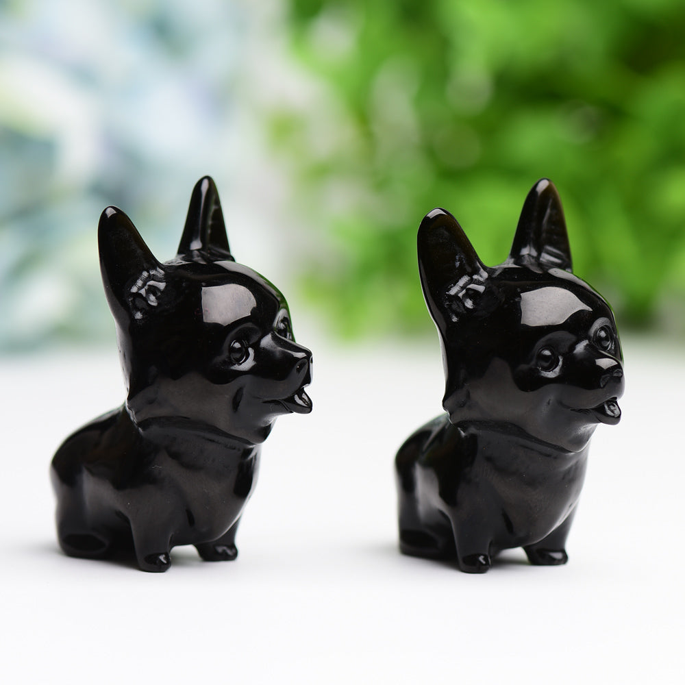2,2" schwarzer Obsidian-Kristall-Hundeschnitzerei