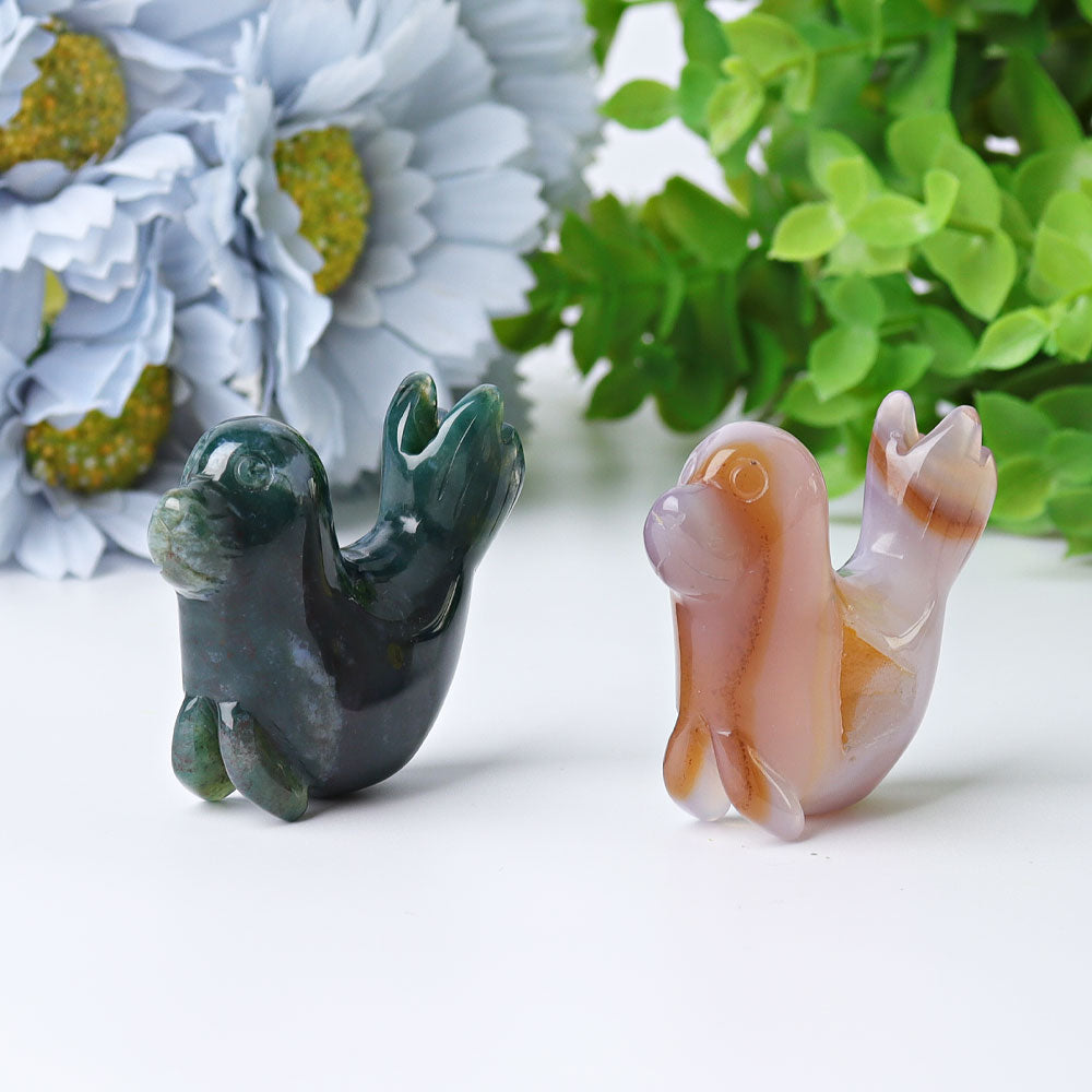 2,2" Druzy & Moosachat Siegel Kristall Tierschnitzereien