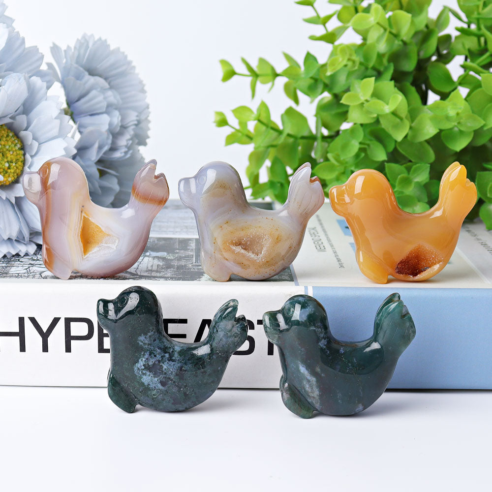 2,2" Druzy & Moosachat Siegel Kristall Tierschnitzereien