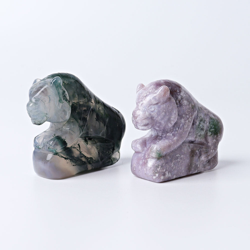 2,2 Zoll Moosachat Tiger Kristall Schnitzfigur