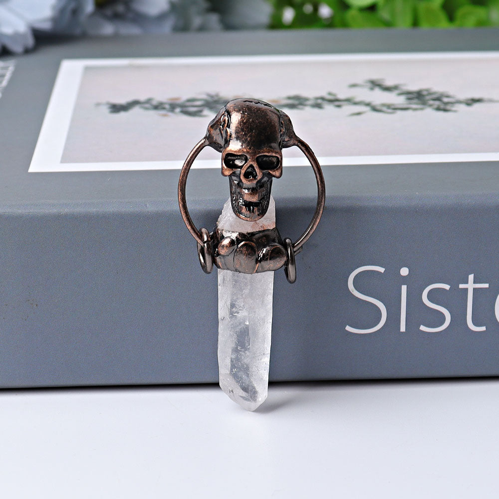 2.3-inch Clear Quartz Pendant with Vintage Skull Decoration