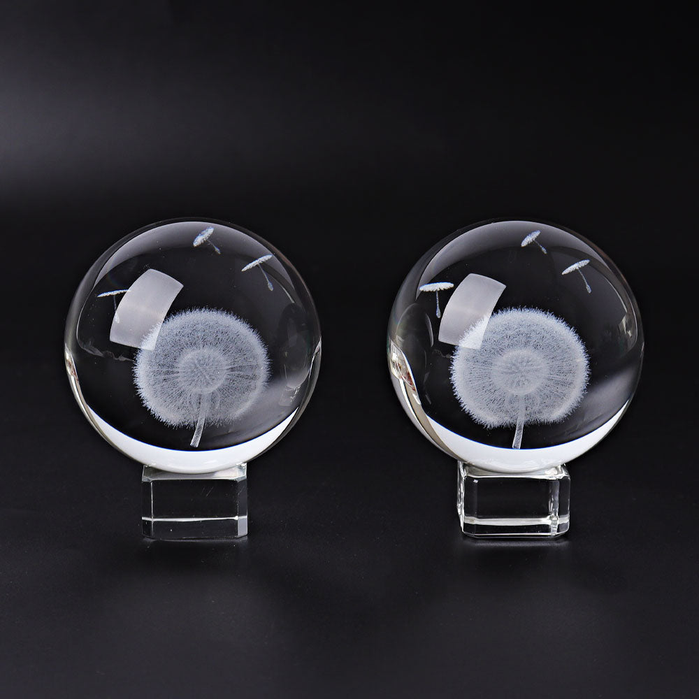 2,3 Zoll große Glaskristallkugel mit Pusteblumenschnitzereien