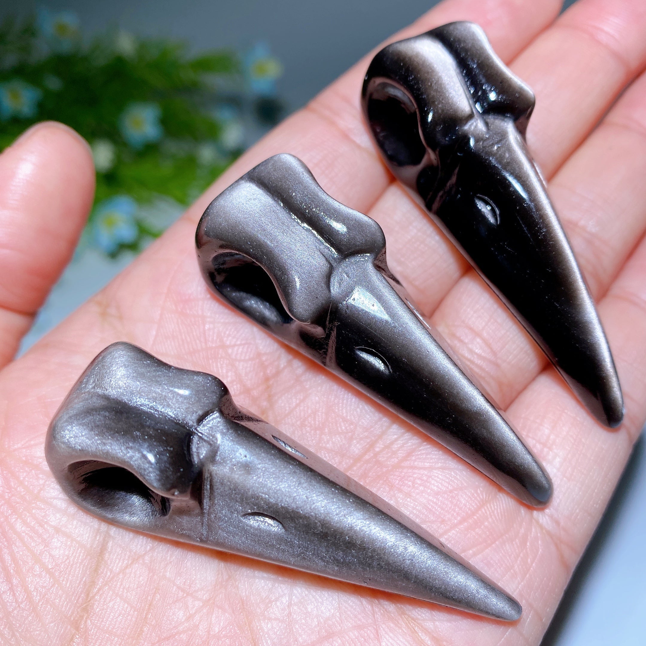 2,3 Zoll goldener Obsidian Rabenschädel Kristallschnitzerei
