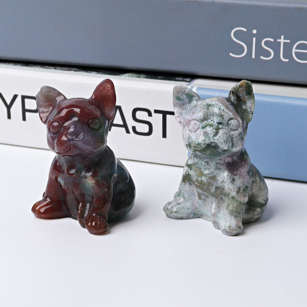 2,3 Zoll Moosachat Kristall Hundefigur