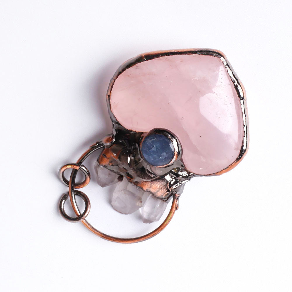 2.36 inch Rose Quartz Heart Pendant with Healing Crystals