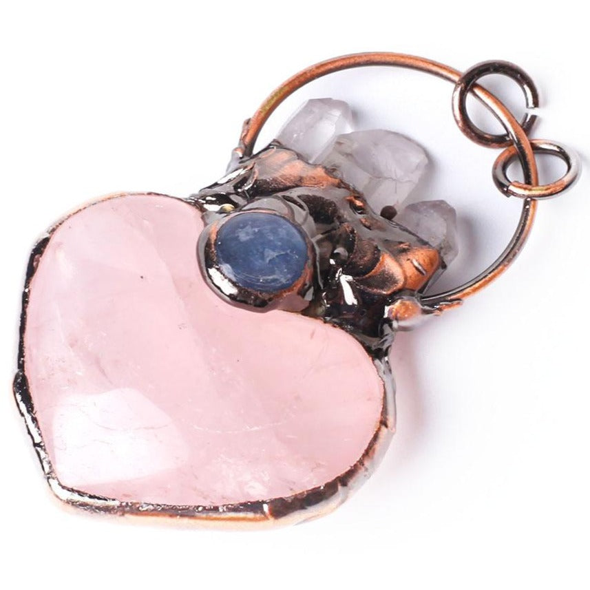 2.36 inch Rose Quartz Heart Pendant with Healing Crystals