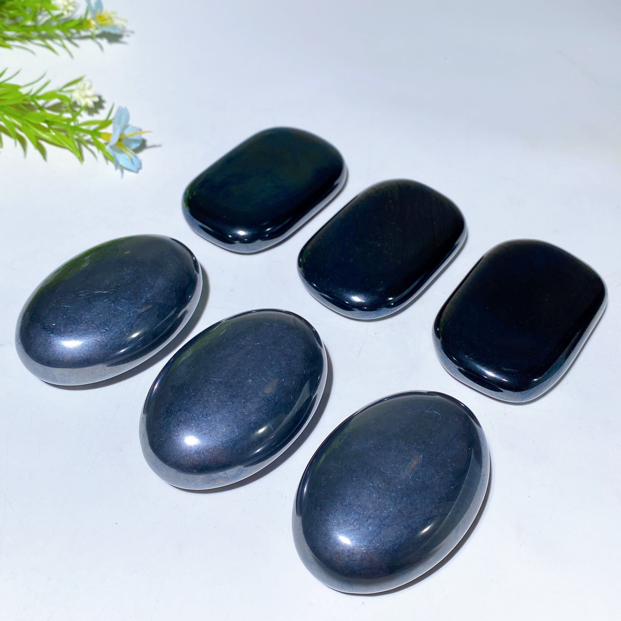 2,4–2,5 Zoll Terahertz- und Hämatit-Palm-Heilsteine