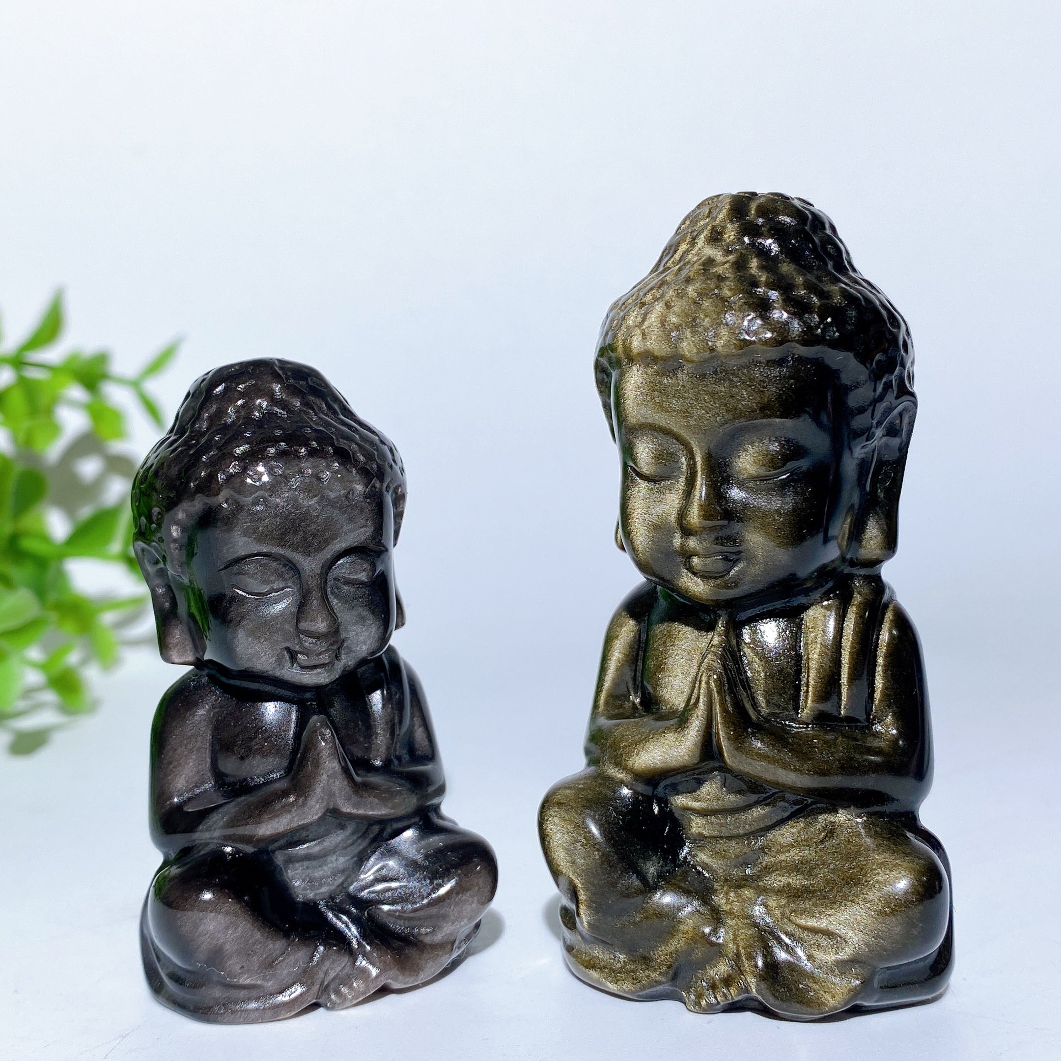 2.4-2.9 inch Silver and Golden Obsidian Buddha Statue Crystal Healing
