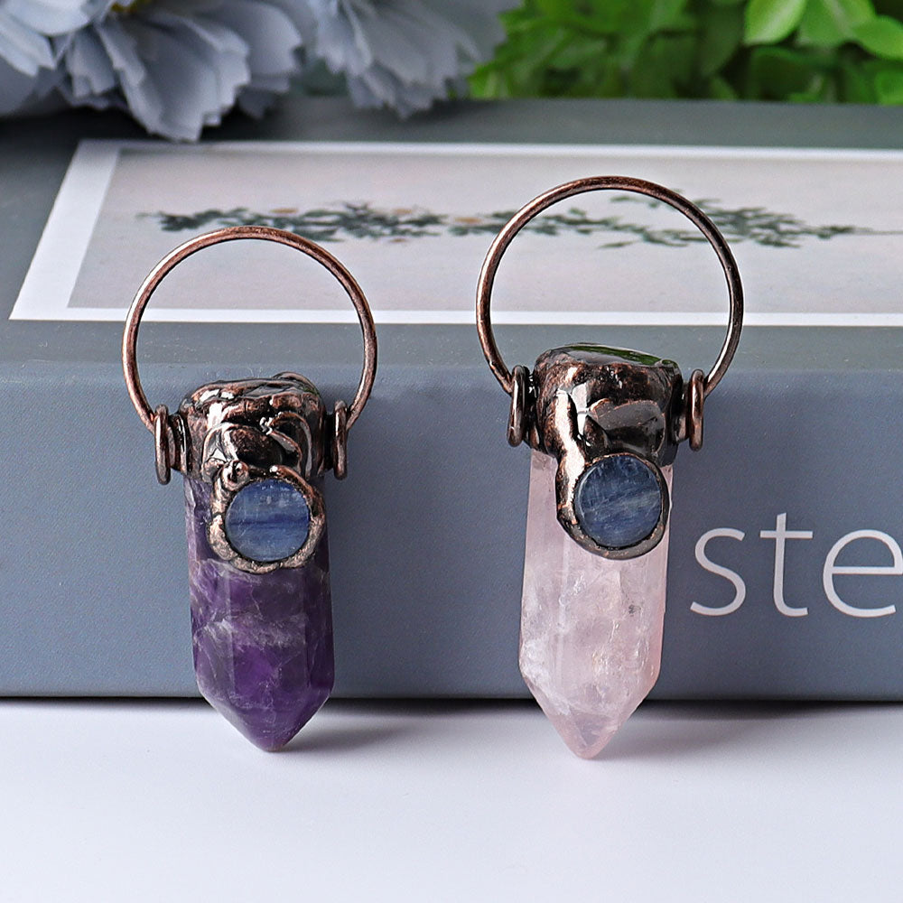 2,4 Zoll Amethyst Rosenquarz Anhänger mit Kyanit
