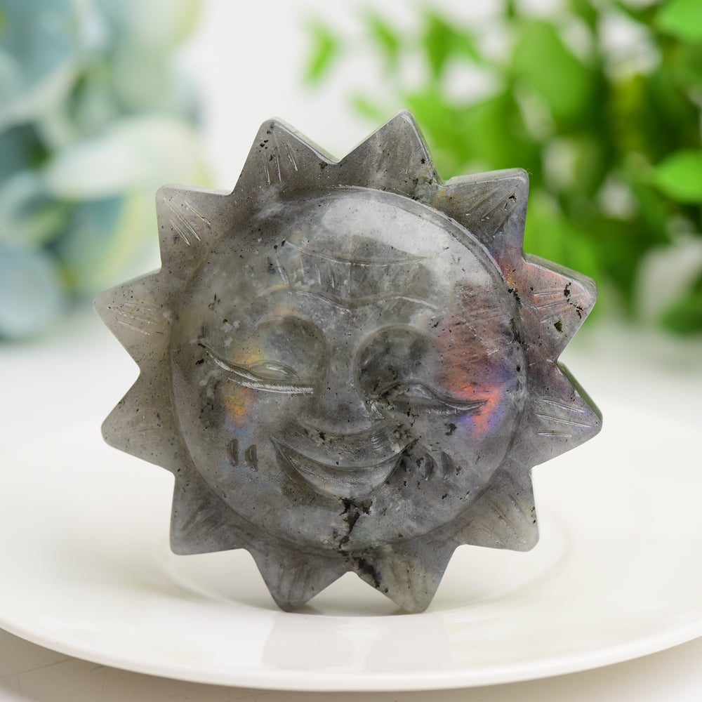 2,4 Zoll große Sonnenblumen-Figur aus gemischten Kristallen, geschnitzt zur Heilung
