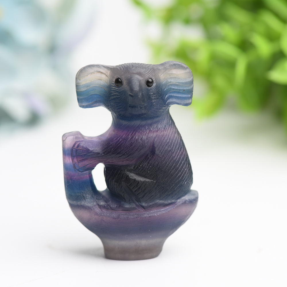 2,4 Zoll große Koala-Figur aus Regenbogenfluoritkristall