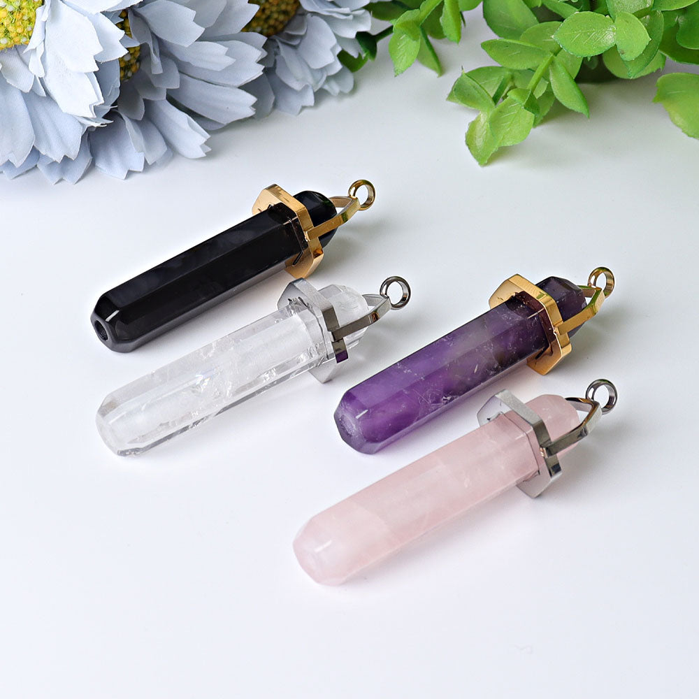 2,4 Zoll Rosenquarz Sechseck Prisma Kristall Anhänger