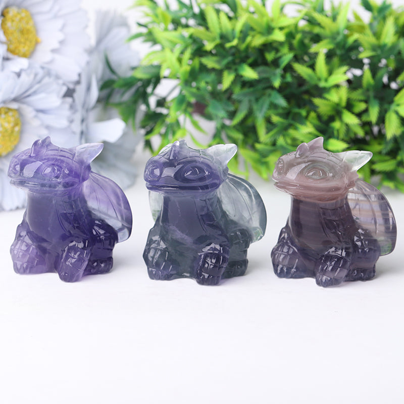 2,5" Fluorit-Kristall-Drachen-Schnitzfigur für spirituelle Heilung