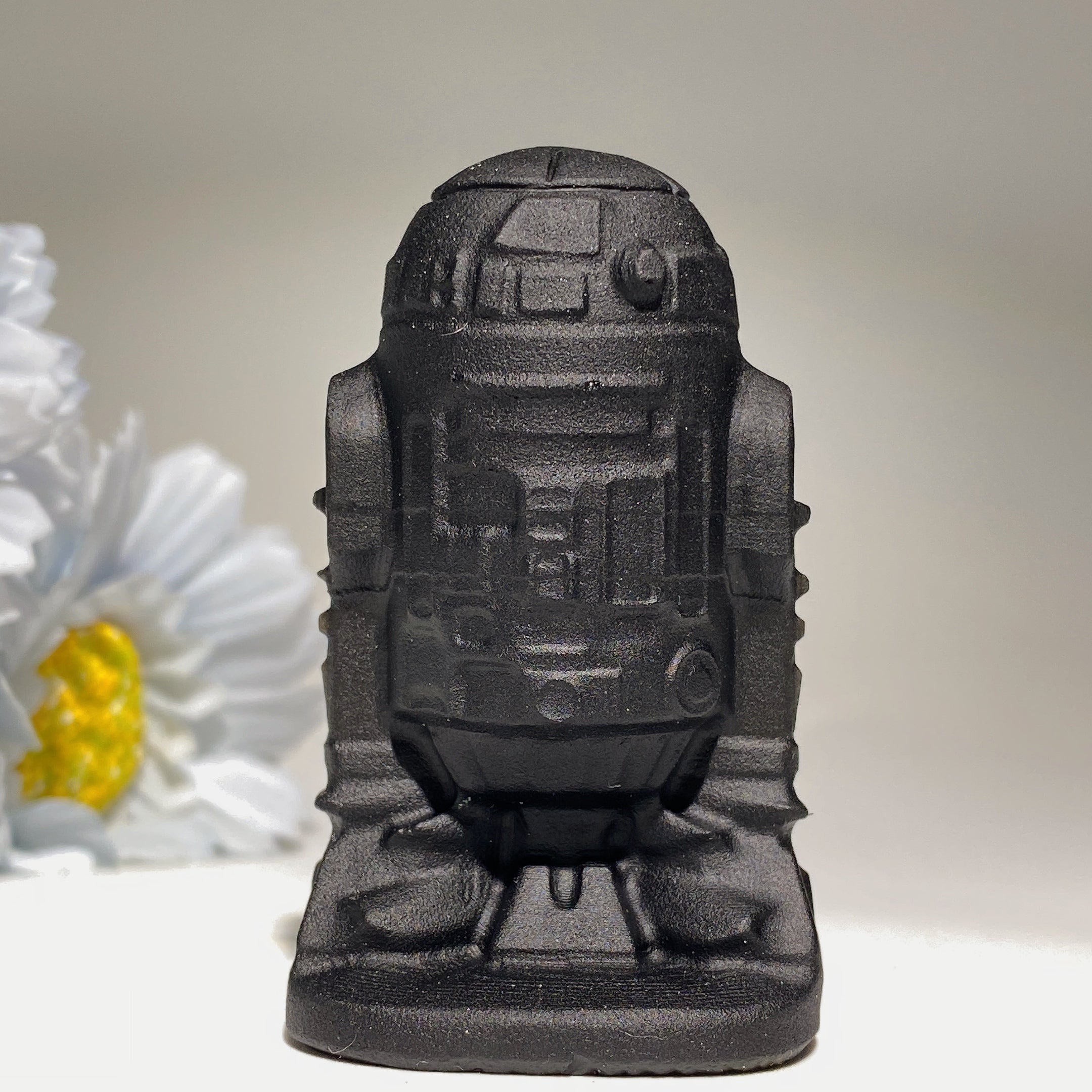 2,5 Zoll schwarze Obsidian R2D2 Kristall Figur Schnitzerei