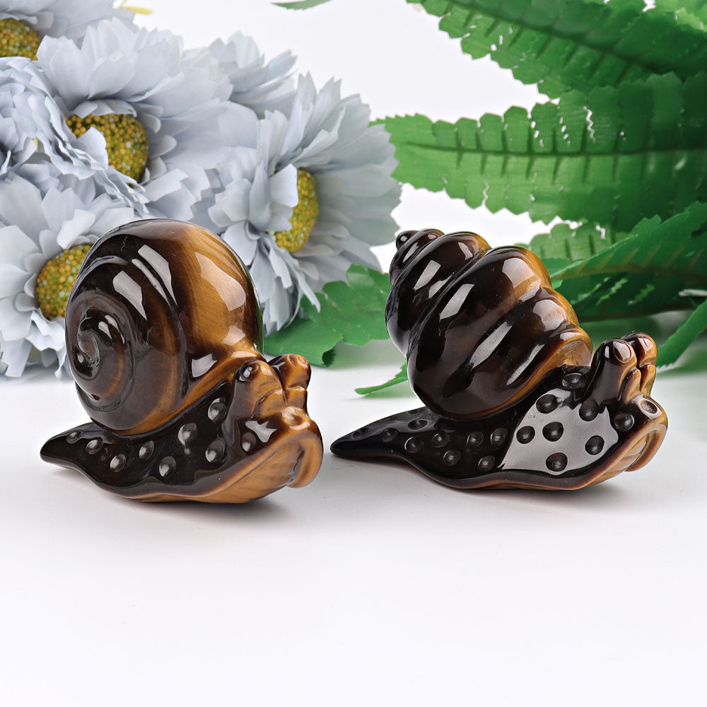 2,5 Zoll Tigerauge Schnecke Kristall Figur Schnitzerei
