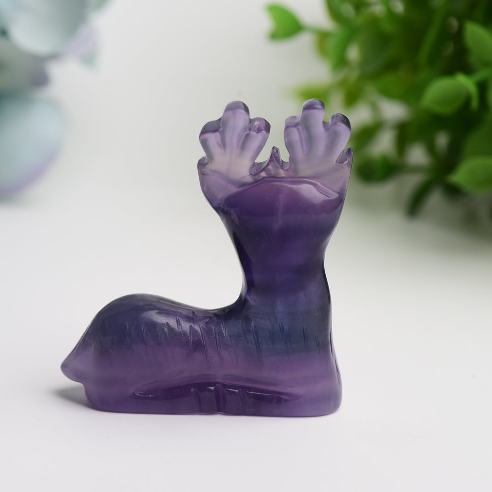 2,5" Lila Fluorit Hirsch Kristall Schnitzerei für Heilung