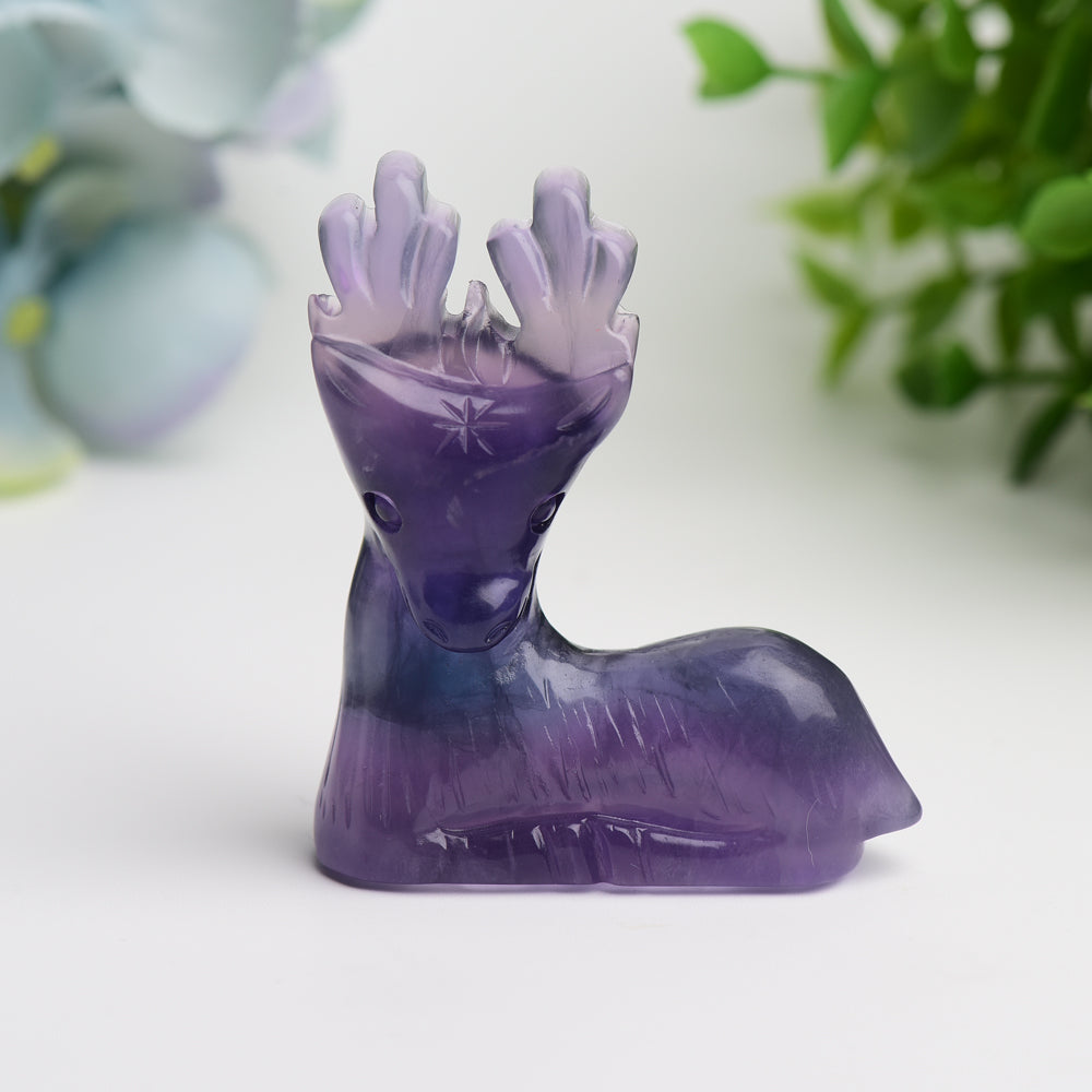 2,5" Lila Fluorit Hirsch Kristall Schnitzerei für Heilung