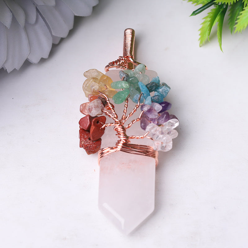 2.5" Tree of Life Crystal Pendant with Healing Gemstones