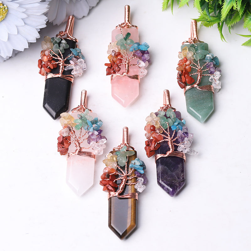 2.5" Tree of Life Crystal Pendant with Healing Gemstones