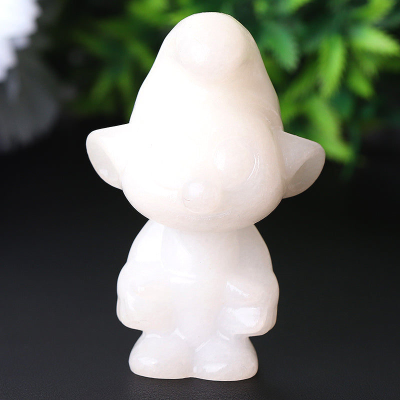 2,6 Zoll große weiße Jade-Kristallfigur, Schlümpfe-Schnitzerei